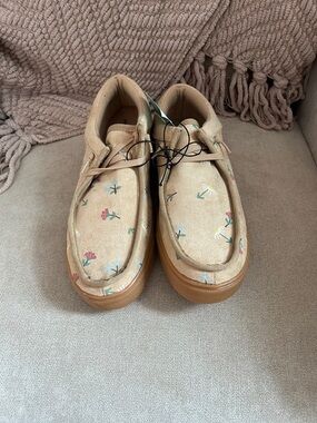 Maurices Tan Floral Canvas Flats